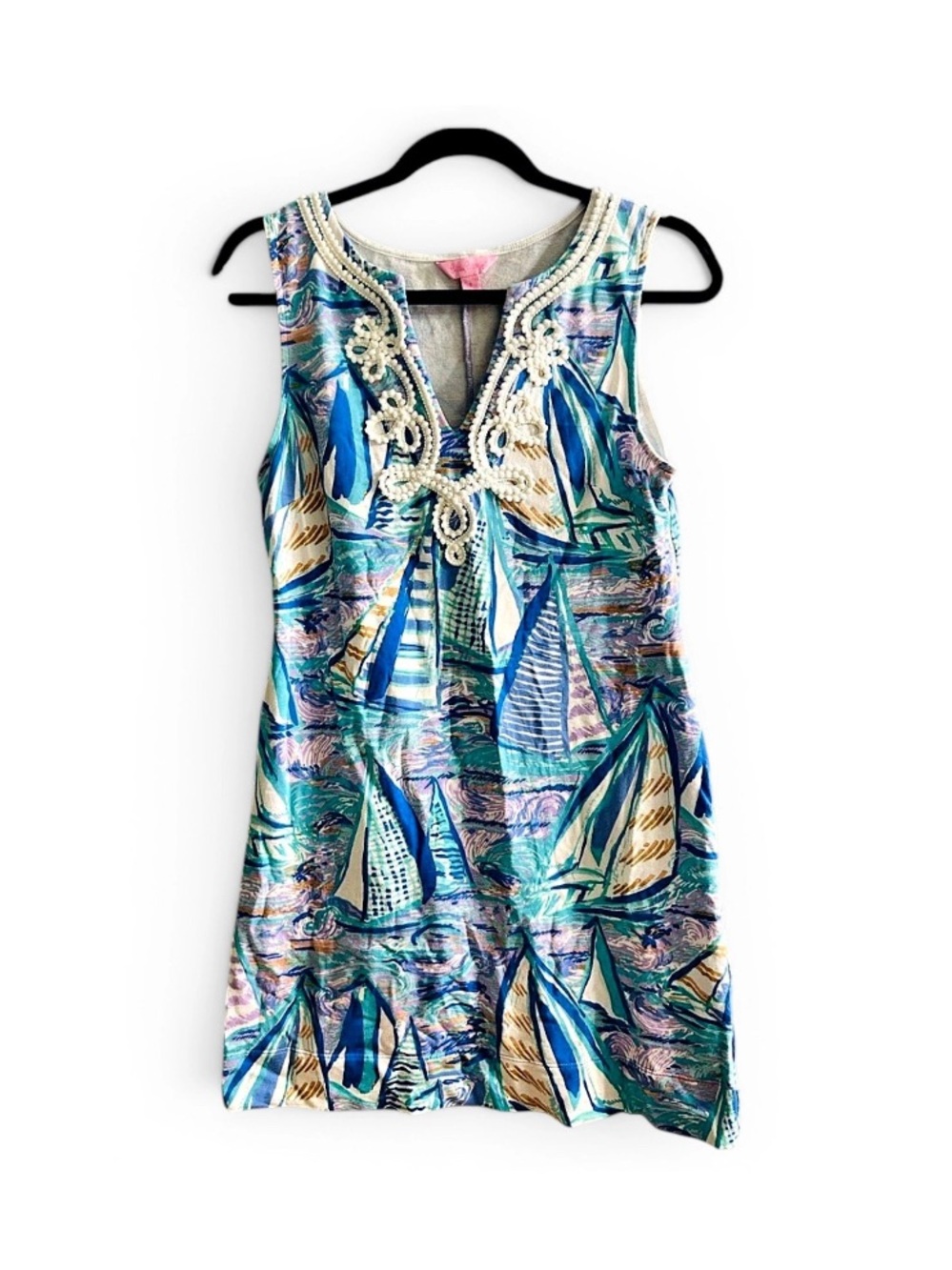 🛍️Lilly Pulitzer Harper Shift Dress Nautical "Aboat Time" Blue Sailboat Pattern